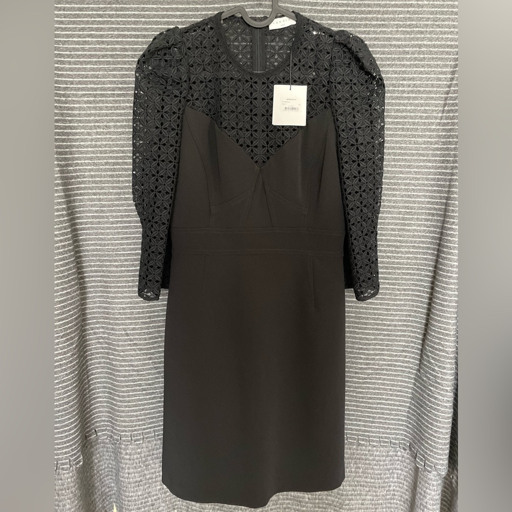 Sandro Black Long Sleeve Lace Dress